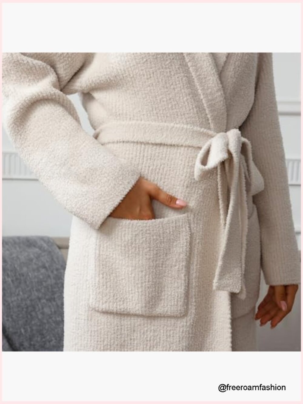 Ultra Soft Plush Robe with Pockets, Calf-Length, Fluffy Wrap Robe for Women - Picture 4 of 6